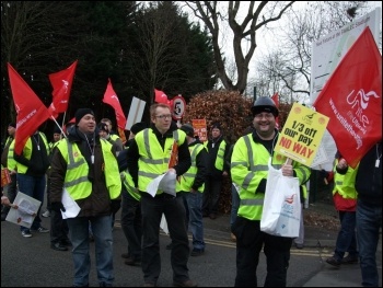 Sparks and supporters protesting outside Wales Labour Party conference, Feb 2012, photo K Williams