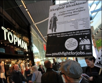 Youth Fight for Jobs protest against Workfare in Stratford's Westfield shopping centre in London 25 February 2012, photo Senan