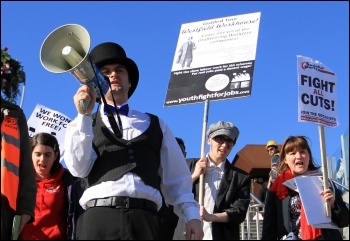 Youth Fight for Jobs protest against Workfare in Stratford's Westfield shopping centre in London 25 February 2012, photo Senan