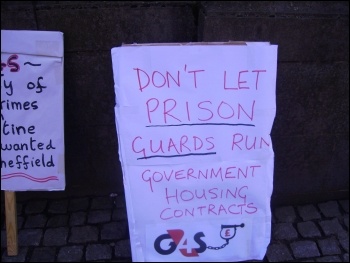 SYMAAG rally in Sheffield against G4S taking over asylum seeker housing, 1.3.12, photo Alistair Tice