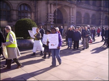 SYMAAG rally in Sheffield against G4S taking over asylum seeker housing, 1.3.12, photo by Alistair Tice