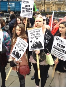 Stop Dorries protest against Nadine Dorries' 'Abstinence for Girls' bill, that aimed to promote the teaching of abstinence to female students in sex education lessons, photo Suzanne Beishon Stop Dorries protest against Nadine Dorries' 'Abstinence for Girls' bill, that aimed to promote the teaching of abstinence to female students in sex education lessons, photo Suzanne Beishon