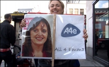 Workfare protest targets A4e, photo Socialist Party