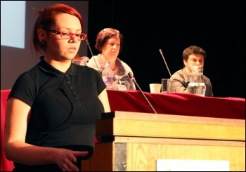Becci Heagney addresses Socialist Party congress 2012, photo Senan