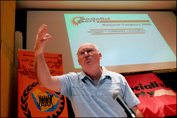 Peter Taaffe speaking at Socialist Party congress 2008, photo Paul Mattsson