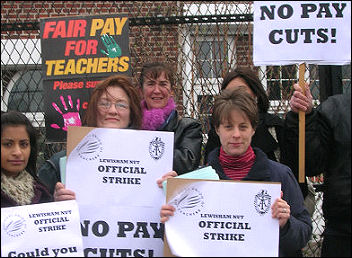 Merlin school teachers on their picket line, photo Martin Powell-Davies