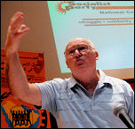 Peter Taaffe speaking on world events at Socialist Party congress 2008, photo Paul Mattsson