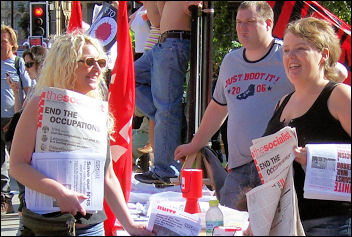 Lynn Worthington (left), on the anti-war protest in Manchester, photo Alison Hill