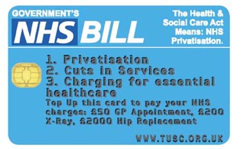 TUSC NHS 'credit card': The Health & Social Care Act Means: NHS Privatisation 