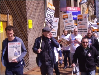 Claps and cheers greet Remploy marchers in Sheffield 20 April 2012, photo Sheffield Socialist Party