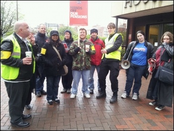 Leeds HMRC workers visited by Leeds Youth Fight for Jobs activists, photo by Iain Dalton
