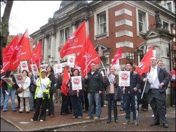 Unite Health demo at Manchester Royal Infirmary, during 10 May public sector strike, photo by Hugh Caffrey