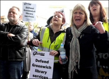 Greenwich library workers strike against privatisation, 27.4.12 , photo Paul Mattsson