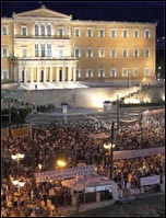Greek workers protest outside parliament