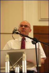 Newly elected NIPSA president Padraig Mulholland addresses National Shop Stewards Network conference, 9 June 2012, photo Suzanne Beishon