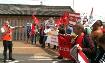Croyton protest 25 June 2012: dozens of workers, their families and supporters protested against imminent job losses Coryton Oil Refinery, photo Ian Pattison