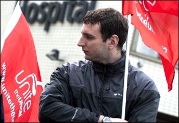 Unite workers at St Thomas' Hospital joined the public sector strike on 28 May, photo by Paul Mattsson