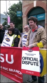 HMRC PCS members on the picket line in Leicester, photo by Leicester Socialist Party