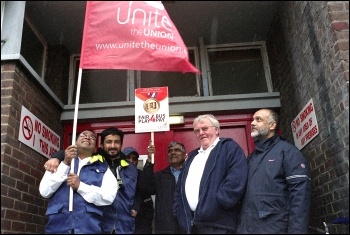 Leyton bus workers took part in the 22 June 2012 London-wide bus strike , photo by Paul Mattsson