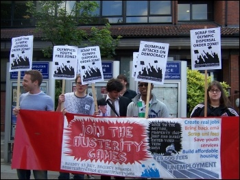 Waltham Forest Youth Fight for Jobs protest outside Leytonstone police station 29 June 2012 to demand the lifting of the dispersal order zone in the area, photo Sarah Wrack