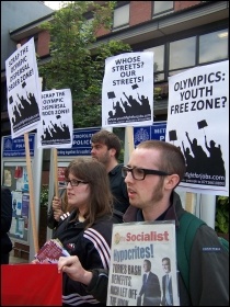 Waltham Forest Youth Fight for Jobs protest outside Leytonstone police station 29 June 2012 to demand the lifting of the dispersal order zone in the area, photo Sarah Wrack Waltham Forest Youth Fight for Jobs protest outside Leytonstone police station 29 June 2012 to demand the lifting of the dispersal order zone in the area, photo Sarah Wrack