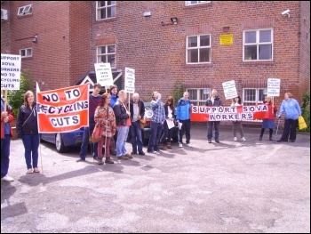 Protesting outside Sova northern area office in Sheffield on July 4th 2012, photo by Alistair Tice