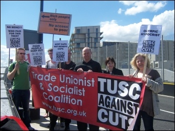 TUSC protesting about the lack of affordable housing at the Olympic Park during the GLA (London Assembly) elections 2012 , photo London Socialist Party