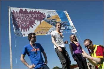 Youth Fight for Jobs Austerity Games protested against the conditions facing young people today, 23.7.12, photo Paul Mattsson