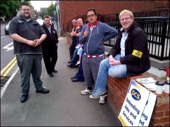 Jobcentre call centre workers picketing in Lincoln, 13.8.12, photo Nick Parker