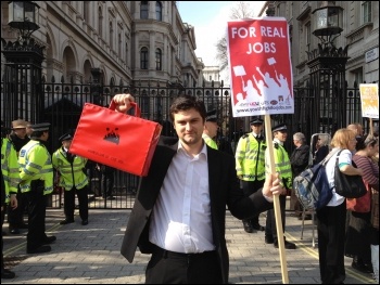 Youth Fight for Jobs protest outside Downing Street on budget day 2012, photo Suzanne Beishon