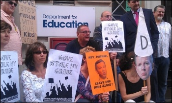 NUT protest outside the Department of Education by teachers and parents opposed to the GCSE regrading in August 2012, photo Neil Cafferky