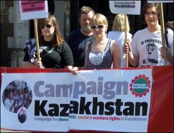 Campaign Kazakhstan protest in London 26 July 2012 against UK business links with the Kazakhstan regime, photo Dave Carr