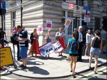 Campaign Kazakhstan protest in London 26 July 2012 against UK business links with the Kazakhstan regime, photo Dave Carr