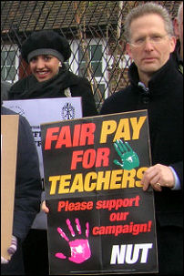 Merlin school teachers on their picket line in March 2008, photo Martin Powell-Davies