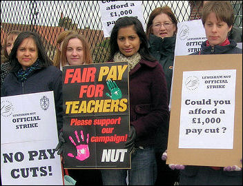 Merlin school teachers on their picket line in March 2008, photo Martin Powell-Davies