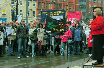 Jane Aitchison addresses the Leeds rally