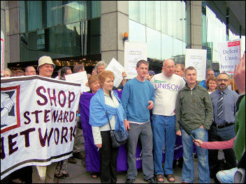 Lobby of Unison disciplinary hearings against four Socialist Party members, photo Alison Hill