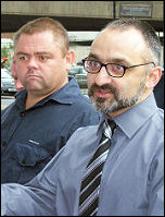 Onay Kasab (right) at a lobby of Unison against the charges from the union, photo Alison HIll