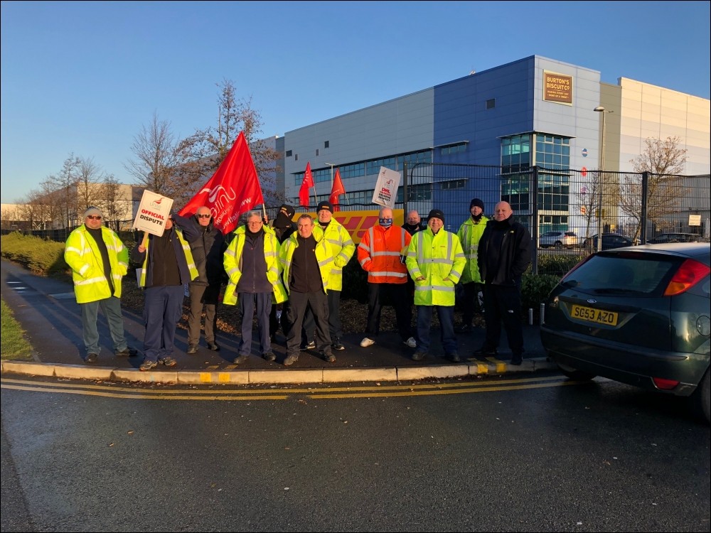 Socialist Party Merseyside DHL workers at Burton's Biscuits strike