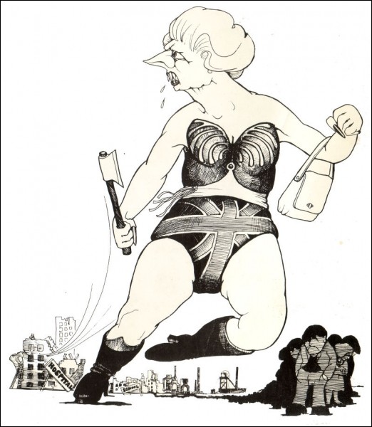 Tory Prime Minister Margaret Thatcher, cartoon by Alan Hardman.
