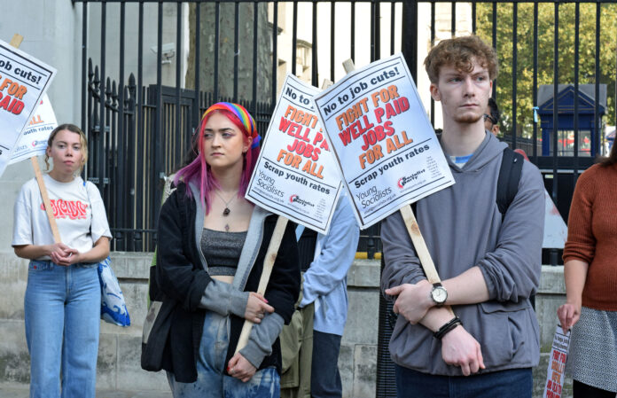 In London on the Youth Fight for Jobs day of marches, 9.10.21, photo Mary Finch