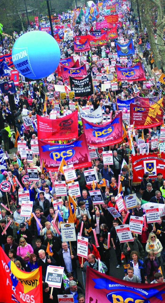 PCS delegation on the 26 March TUC demo, 2011. Photo: Senan (uploaded 16/02/2022)