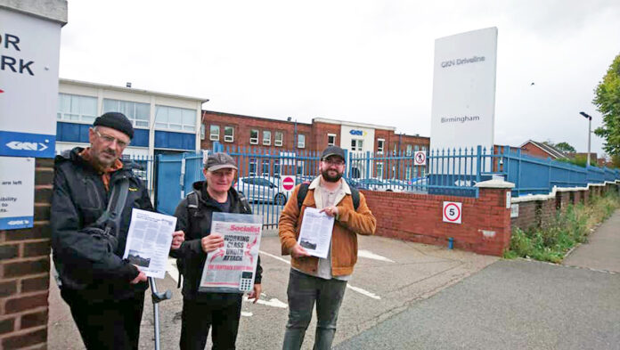 Leafletting outside GKN in 2022, photo by Birmingham SP