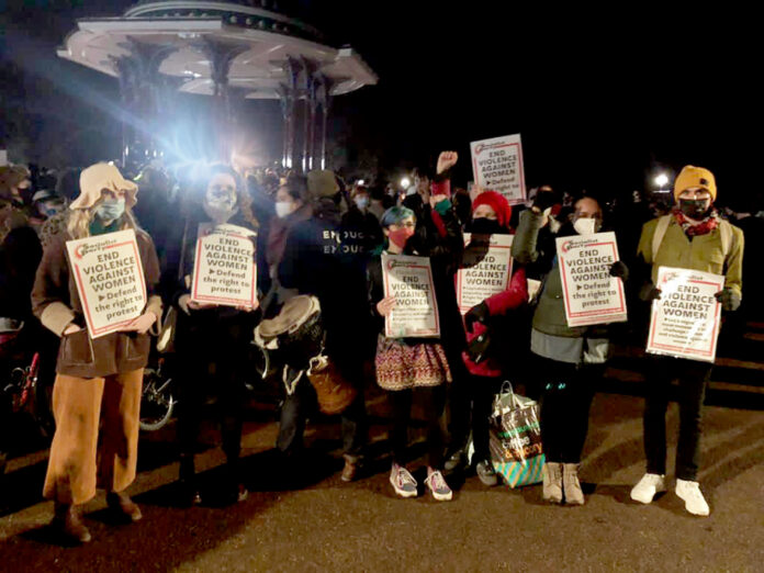 Socialist Party members on the Sarah Everard vigil. Photo: LondonSP