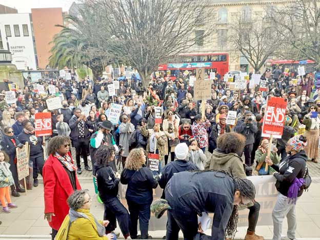 1172ChildQProtestatHackneyTownHallLondonSP Socialist Party members joined protests at Hackney Town Hall and Stoke Newington police station. Photo: London Socialist Party