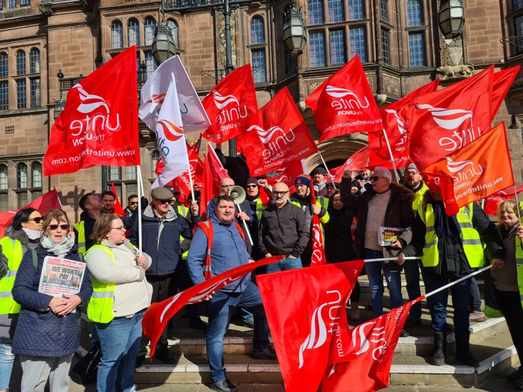 Coventry bin workers protest the suspension of rep Pete Randle. Photo Coventry Socialist Party