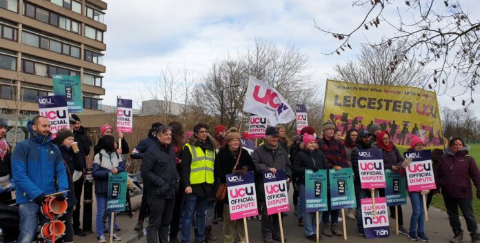 UCU picket line at Leicester university, February 2022, photo Steve Score UCU picket line at Leicester university, February 2022, photo Steve Score