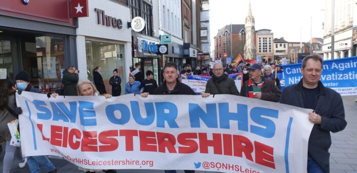 Save our NHS Leicester called a protest as part of the national NHS day of action and to publicise local cuts. February 2022. Photo Steve Score