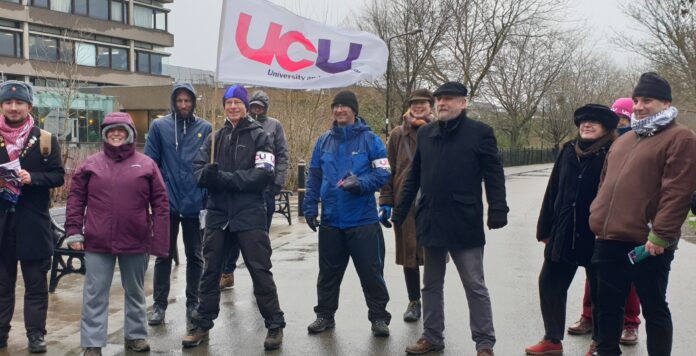 UCU picket line at Leicester university, February 2022, photo Steve Score