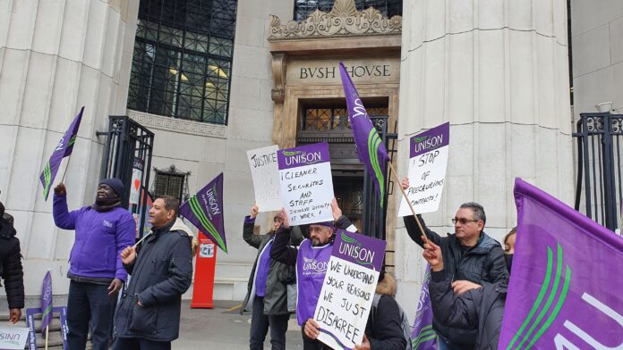 Unison members at King’s College London on strike, March 2022, photo by Mary Finch